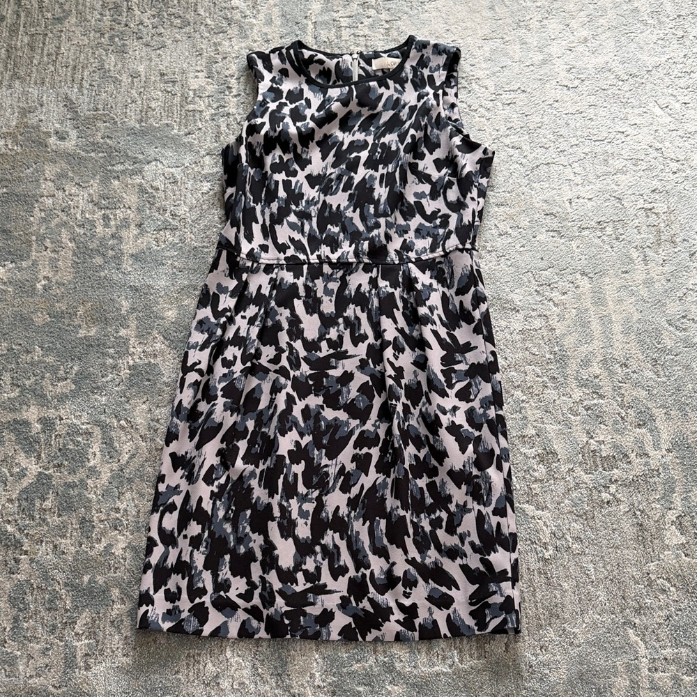 LOFT Black and Light Pink Abstract Print Midi Dress